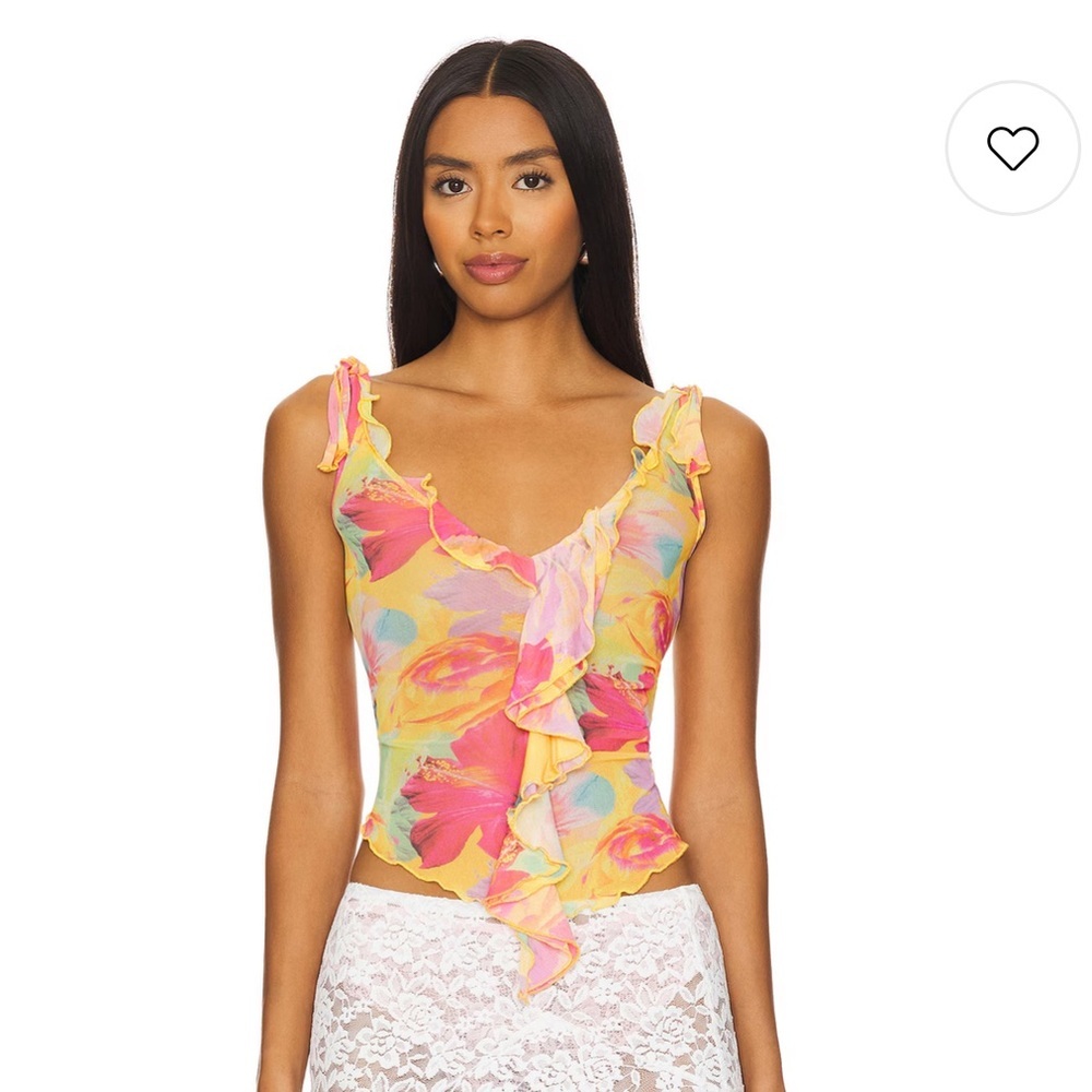 New Jaded London Frilled Asymmetric Top in Yellow Floral